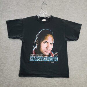 VINTAGE The Rock‎ Boys Shirt Large Black Simply Electrifying WWF Y2K Tee
